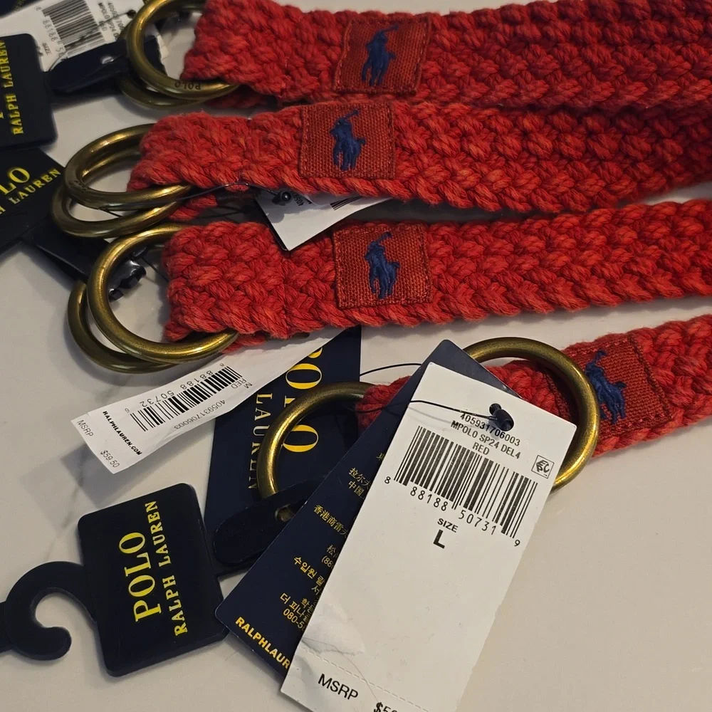 Red Braid Weave chili pepper POLO RALPH Lauren Belt Mens New  Adjustable M L - Picture 3 of 4